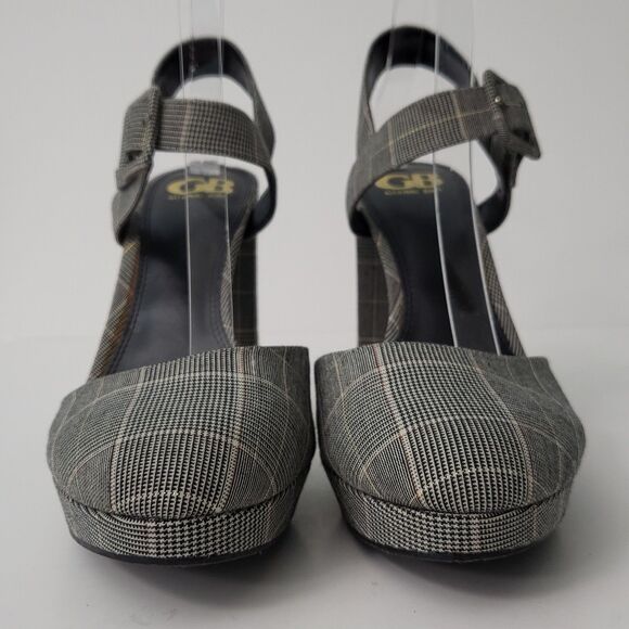 GIANNI BINI Plaid Platform Heels Womens 9.5 Gray Black Plaid High Closed Toe - Picture 3 of 10